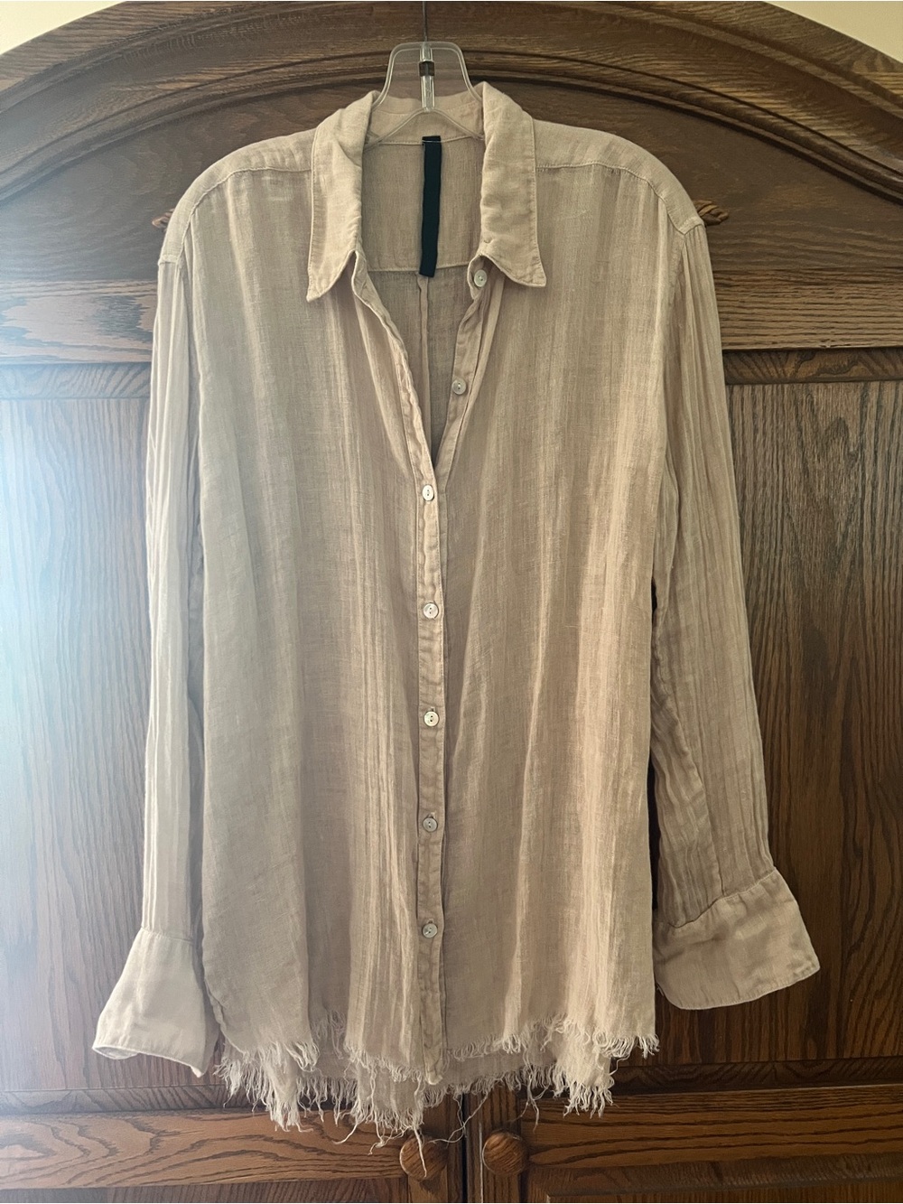 JAGA DTLA Button-Front Tunic with Frayed Hem